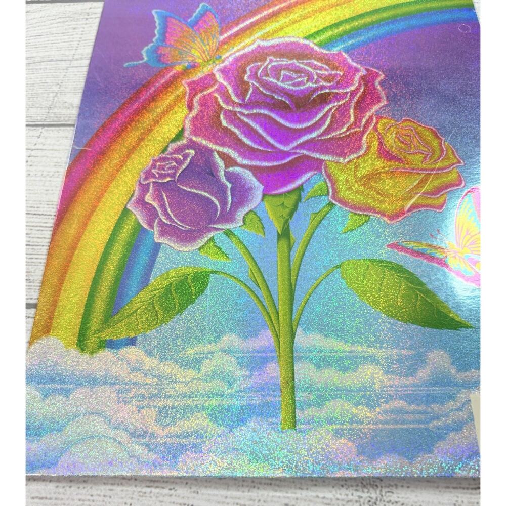 Lisa Frank Vintage 2-Pocket Folder 3-Ring Portfolio USA Rose Butterflies Rainbow - Picture 4 of 4